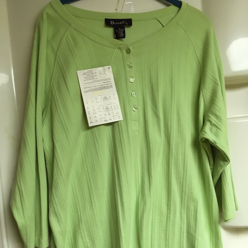 Denim & Co 3/4 Sleeve Ribbed Top Seafoam Green NWT